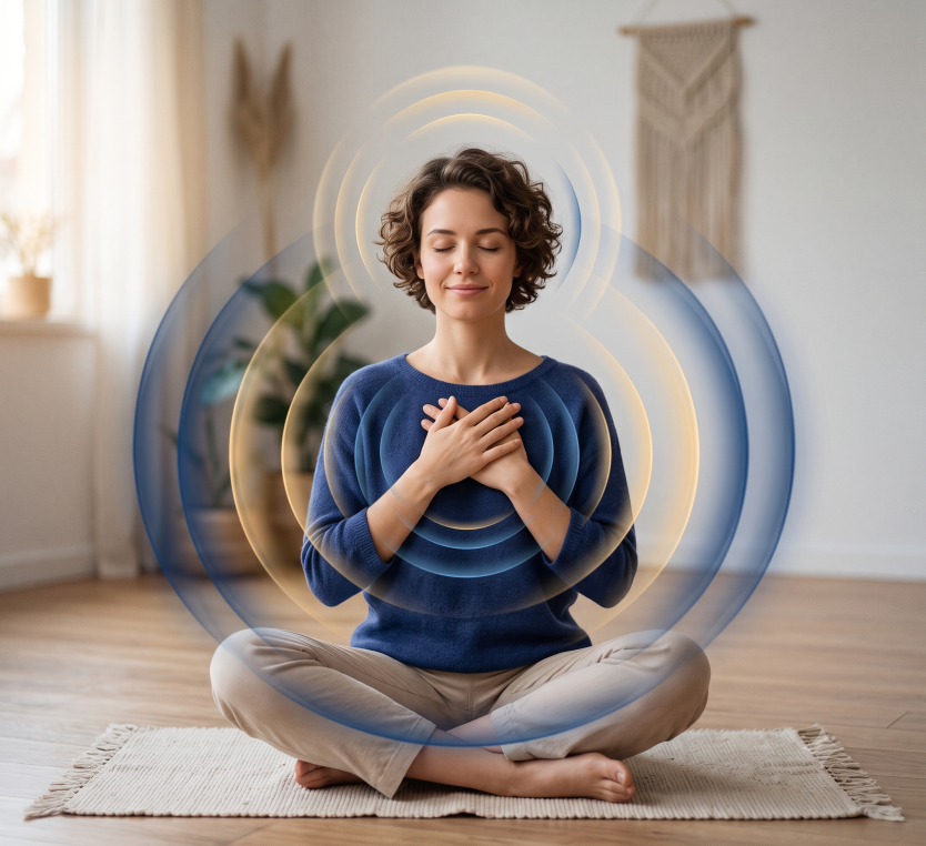 Personne pratiquant un exercice de cohérence cardiaque pour réguler le stress et les émotions